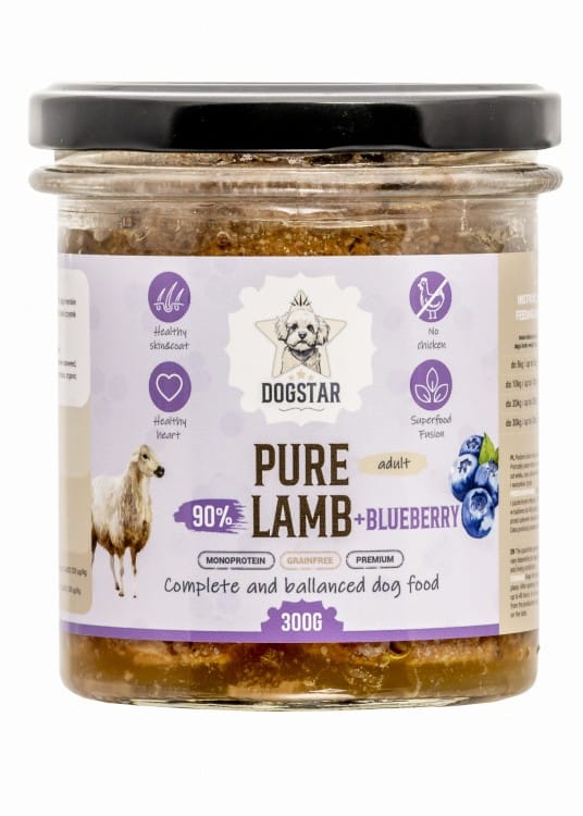 Karma dla psa DOGSTAR Pure jagnięcina z borówkami 300g Karma dla psa DOGSTAR Pure jagnięcina z borówkami 300g