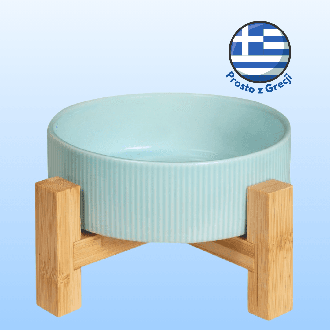 Miska ceramiczna GLEE na podstawce z bambusa niebieska S 400ml