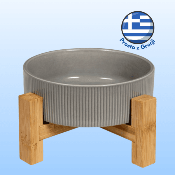 Miska ceramiczna GLEE na podstawce z bambusa szara M 800ml Miska ceramiczna GLEE na podstawce z bambusa szara M 800ml