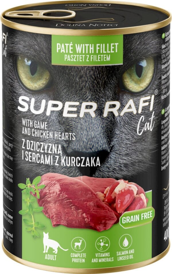 Karma dla kota SUPER RAFI dziczyzna serca kurczaka 400g