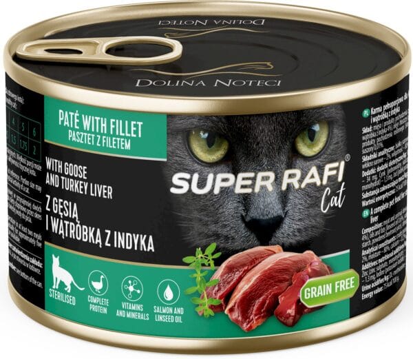 Karma dla kota SUPER RAFI gęś wątróbka z indyka 185g Karma dla kota SUPER RAFI gęś wątróbka z indyka 185g