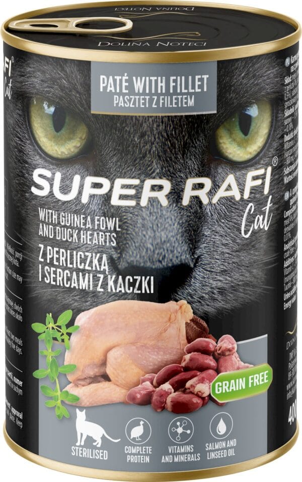 Karma dla kota SUPER RAFI perliczka serca kaczki 400g Karma dla kota SUPER RAFI perliczka serca kaczki 400g