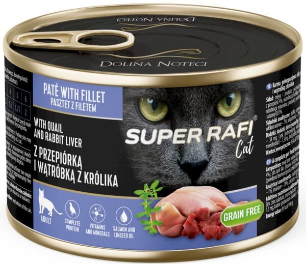 Karma dla kota SUPER RAFI przepiórka wątróbka z kurczaka 185g Karma dla kota SUPER RAFI przepiórka wątróbka z kurczaka 185g