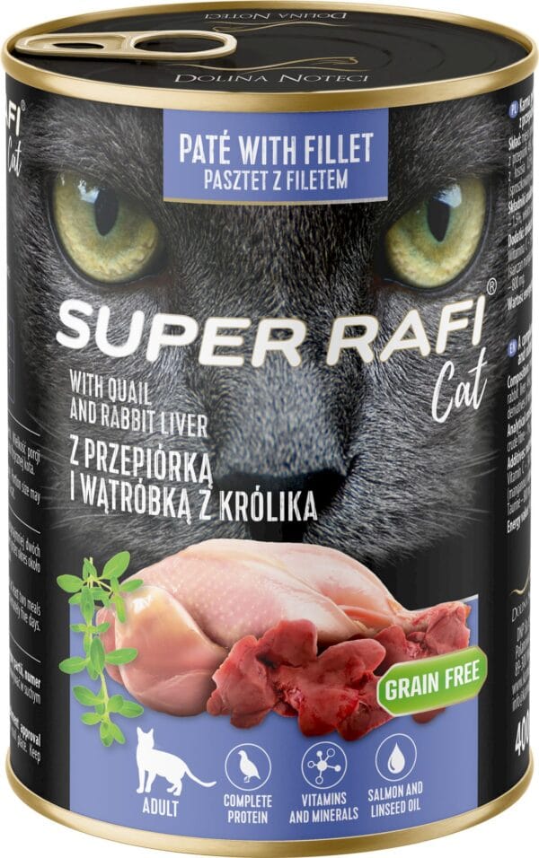 Karma dla kota SUPER RAFI przepiórka wątróbka z kurczaka 400g Karma dla kota SUPER RAFI przepiórka wątróbka z kurczaka 400g