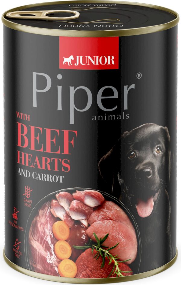 Karma dla psa PIPER junior serca wołowe marchew 400g