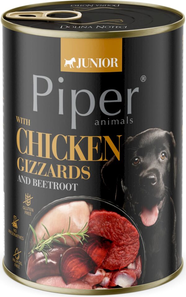 Karma dla psa PIPER junior żołądki kurczaka burak 400g Karma dla psa PIPER junior żołądki kurczaka burak 400g