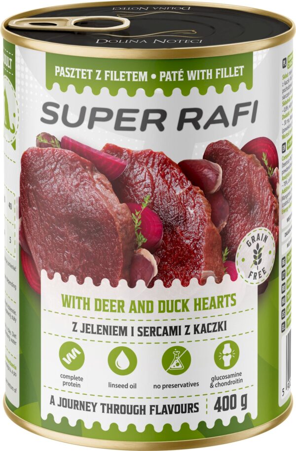 Karma dla psa SUPER RAFI jeleń serca kaczki 400g Karma dla psa SUPER RAFI jeleń serca kaczki 400g
