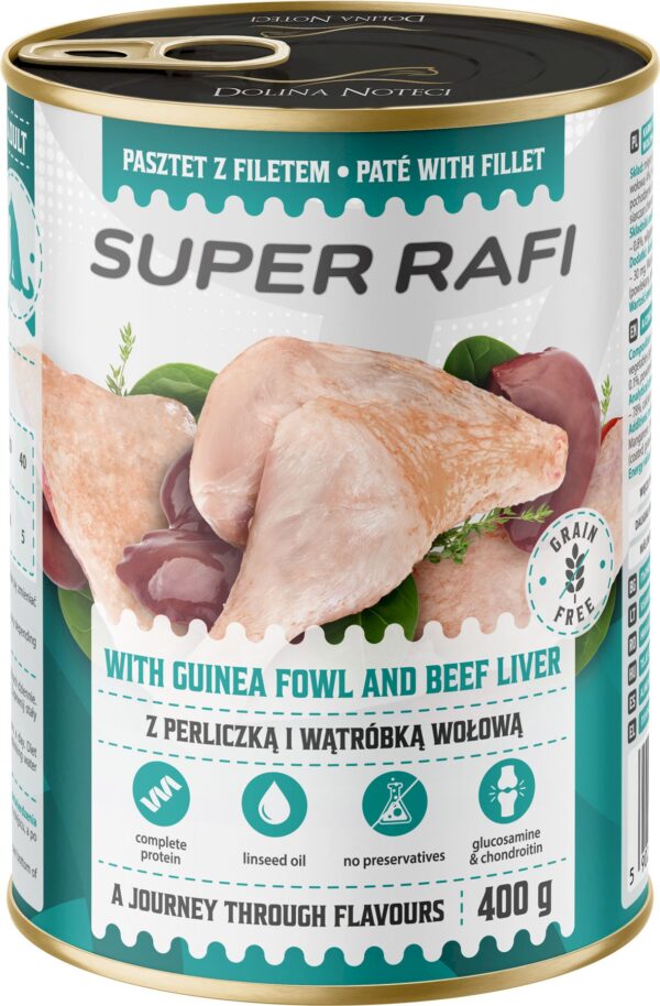 Karma dla psa SUPER RAFI perliczka wątróbka wołowa 400g