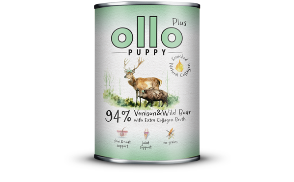 Karma dla psa OLLO Plus Puppy Kolagen jeleń dzik 400g Karma dla psa OLLO Plus Puppy Kolagen jeleń dzik 400g