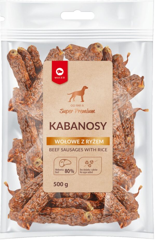 Przysmaki dla psa MACED kabanosy wołowe z ryżem 500g Przysmaki dla psa MACED kabanosy wołowe z ryżem 500g